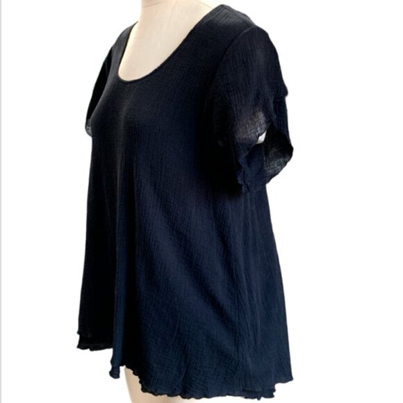 Soft Surroundings M Black Jacinda BOHO Layer Gauze Top Split Flutter Sleeve 34E - Picture 5 of 9
